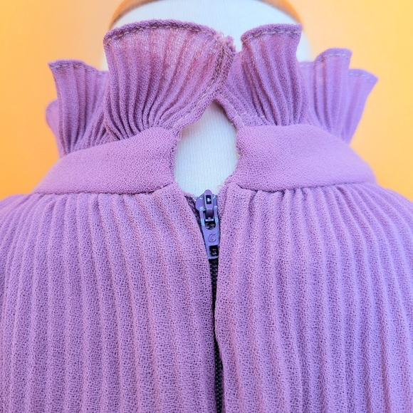 Vintage Lilac Dress Ruffle Trim Pleated Skirt - Picture 6 of 16